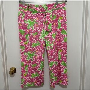 Lilly Pulitzer Main Line Fit Pants Pink Green Floral Octopus Crab Pattern